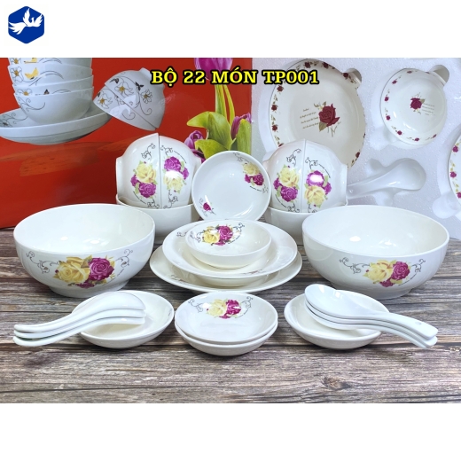 bộ bàn ăn 22 món - hoa văn hoa hồng đẹp - TP001