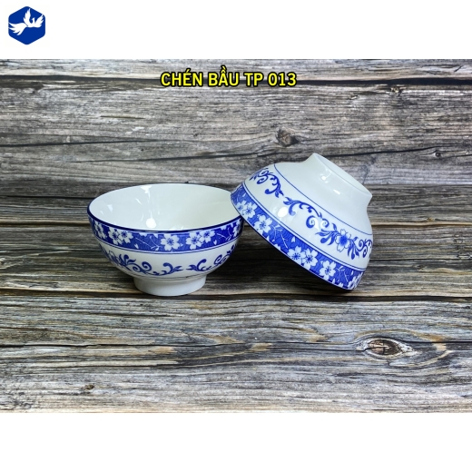 bát cơm - họa văn xanh viền miệng - TP013