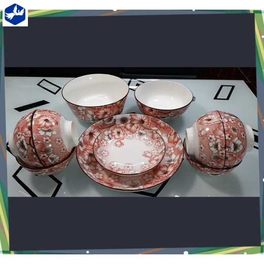 bộ bàn ăn 10 món - hoa văn 4d hoa đỏ, hoa trắng đẹp - 4d106