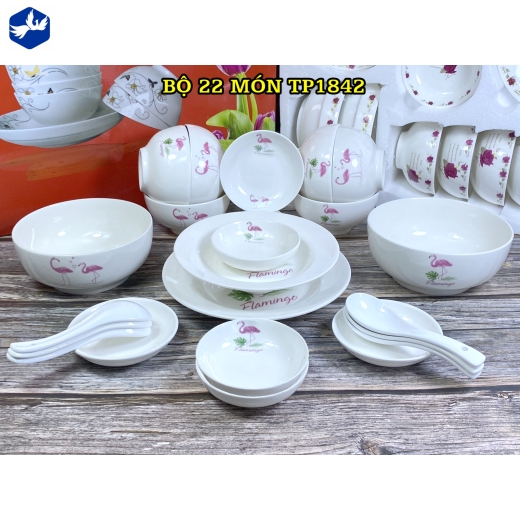 bộ bàn ăn 22 món - hoa văn con chim hồng hạc đẹp - TP1842