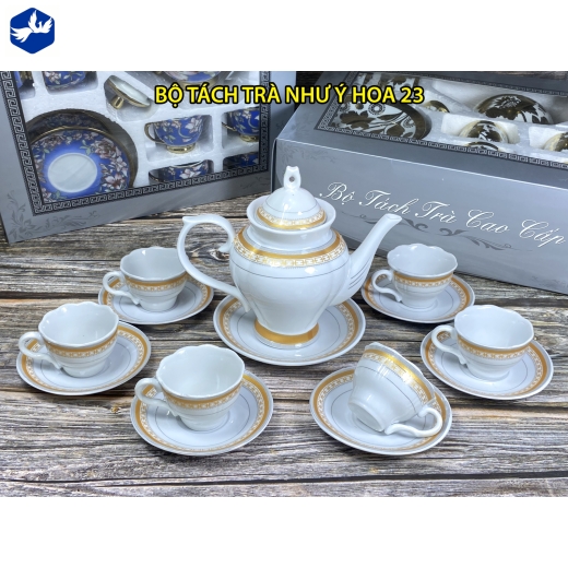 bộ tách trà như ý hoa văn kẻ vàng đẹp / 23