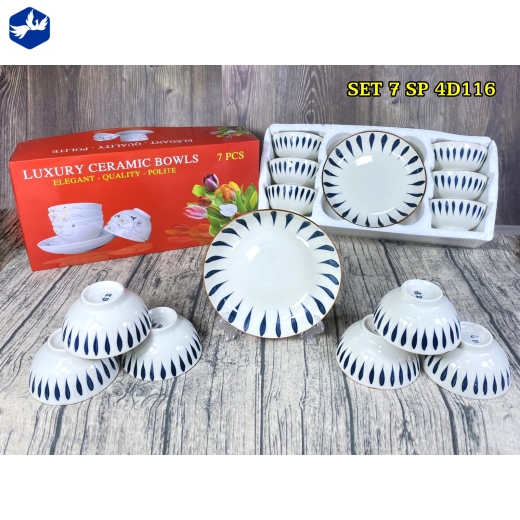 bộ bàn ăn 7 món - hoa văn 4d giọt nước độc lạ - 4d116