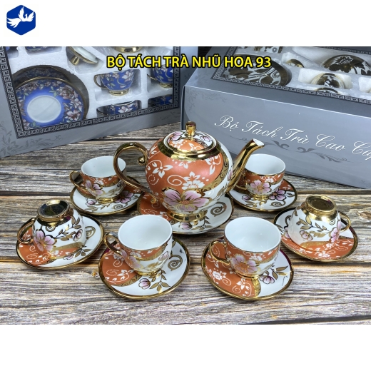 bộ tách trà  nhủ vàng ánh kim hoa văn cam đẹp / 93