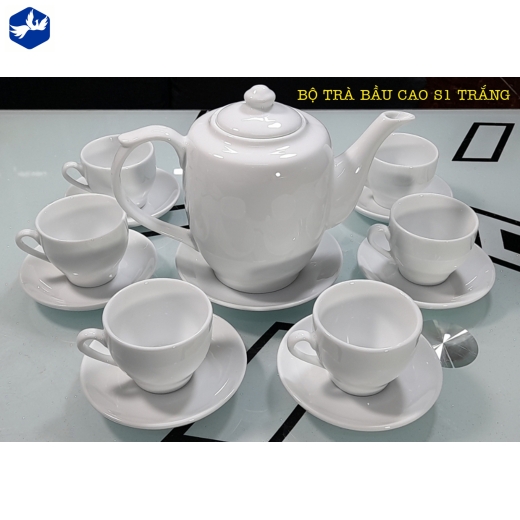 bộ tách trà bầu cao men trắng