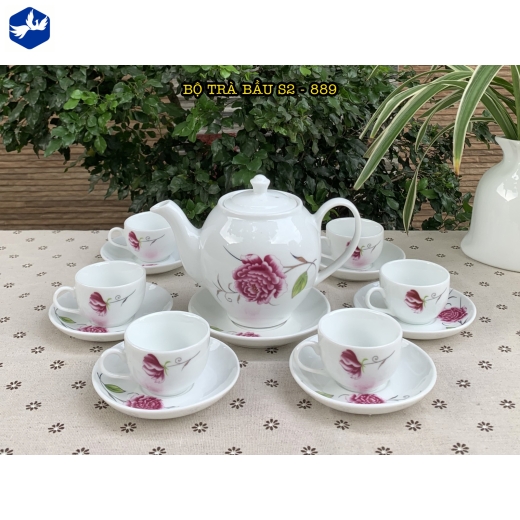 bộ tách trà bầu hoa mẫu đơn hồng đẹp - S2_889