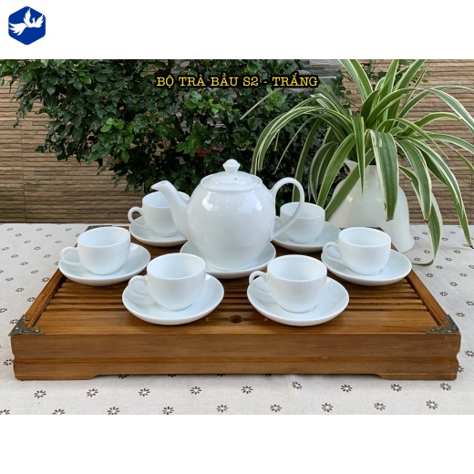 bộ tách trà bầu men trắng đẹp - S2_trắng