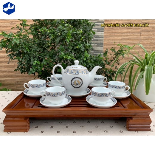 bộ tách trà bầu hoa văn viền hoa cúc đẹp - S2_viền hoa cúc