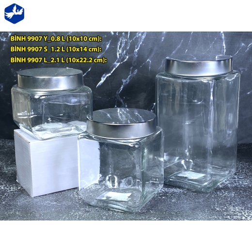 BÌNH THỦY TINH 9907 - 2.1L, NẮP INOX ĐẸP