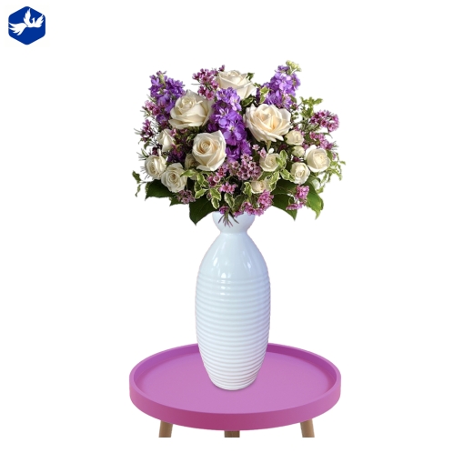 Bình Hoa kiểu dáng bầu cách điệu từ quả sa kê, men trắng cao cấp, sang trọng - Bình Hoa Sa Kê S1