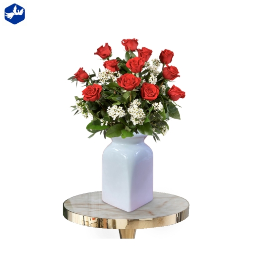 Bình Hoa kiểu dáng vuông vứt độc lạ, men trắng cao cấp, sang trọng - bình hoa vuông S3