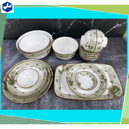 bộ bàn ăn 16 món - hoa văn 4d bông hồng xanh lục đẹp - 4d110