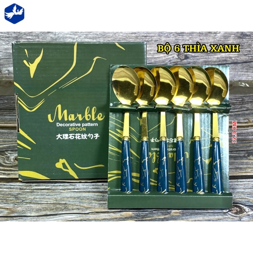 BỘ 6 THÌA XANH - SP VÀNG KIM, CÁN XANH ĐẸP