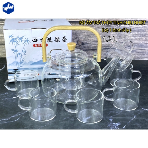 BỘ ẤM TRÀ THỦY TINH CHỊU NHIỆT (1 BÌNH 6 LY)