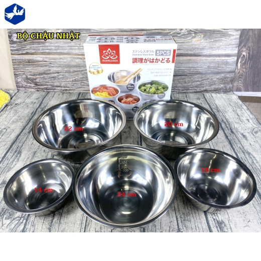 BỘ CHẬU NHẬT - BỘ 5 CHẬU INOX CHẤT LƯỢNG NHẬT BẢN BỀN ĐẸP.