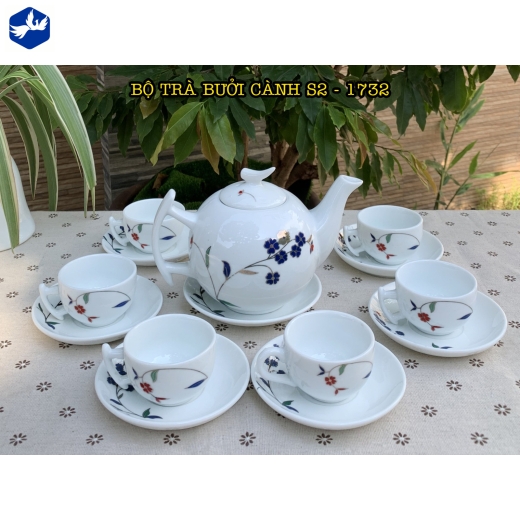 bộ tách trà kiểu dáng cành bưởi, hoa văn hoa cỏ cách điệu độc lạ - S2_1732