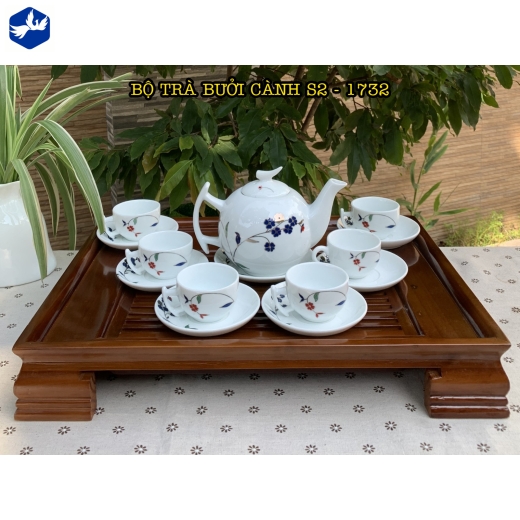 bộ tách trà kiểu dáng cành bưởi, hoa văn hoa cỏ cách điệu độc lạ - S2_1732