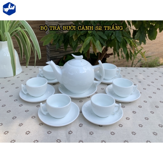 bộ tách trà kiểu dáng cành bưởi men trắng đẹp, sang trọng / S2_bưởi cành trắng