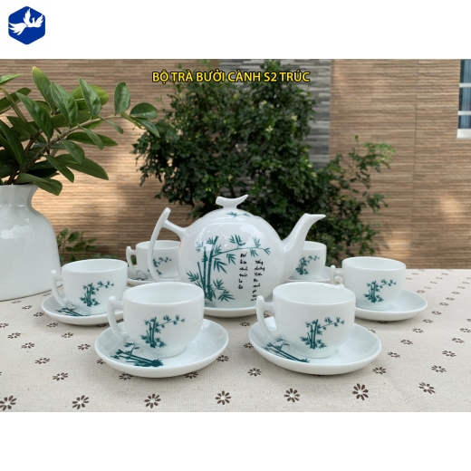 bộ tách trà kiểu dáng cành bưởi, hoa văn cây trúc xanh đẹp / S2_trúc
