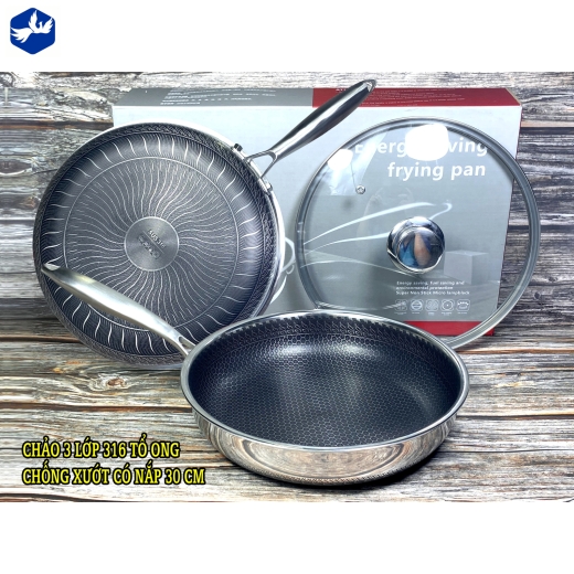 CHẢO 3 LỚP 316 TỔ ONG CHỐNG XƯỚT CÓ NẮP 28 CM