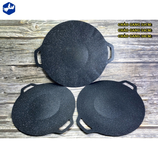 chảo gang 34 cm - bề mặt phẳng dùng để nướng thức ăn