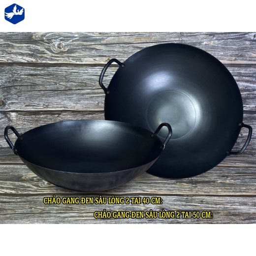 chảo gang đen sâu lòng 2 tai 50 cm