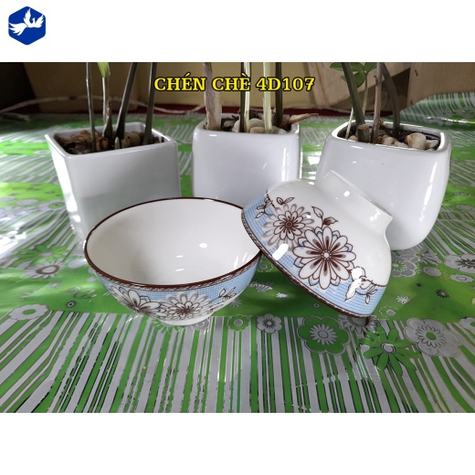 bát chấm trơn - họa tiết 4D hoa nâu cách điệu độc lạ - 4D107