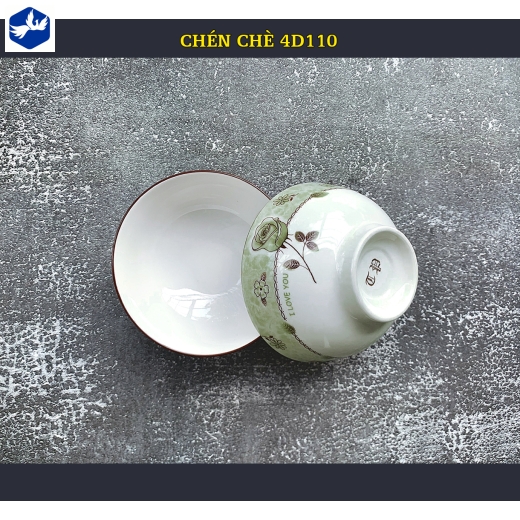 bát chấm trơn - họa tiết 4D bông hồng xanh lục đẹp - 4D110