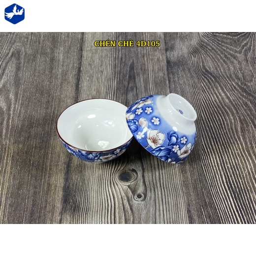 bát chấm trơn - họa tiết 4D hoa xanh đậm đẹp - 4D105