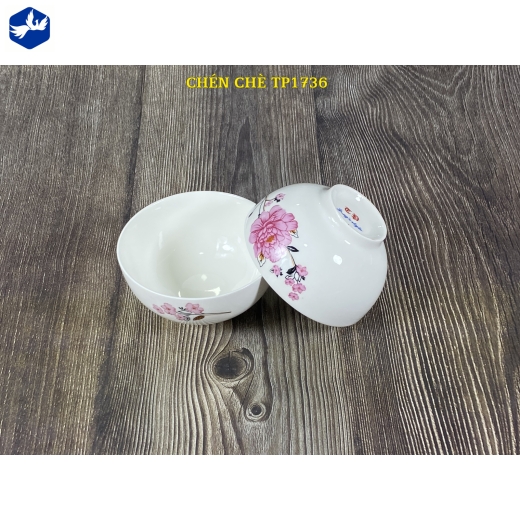 Bát chấm trơn - hoa mẫu đơn hồng đẹp - TP1736