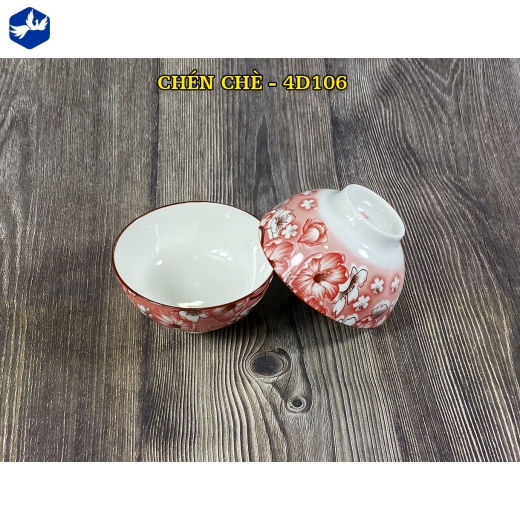 bát chấm trơn - họa tiết 4D hoa đỏ đẹp - 4D106