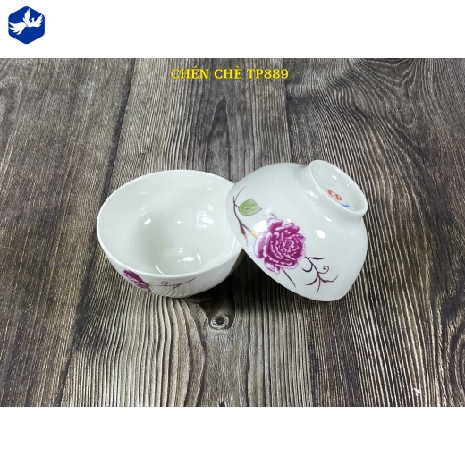 Bát chấm trơn - hoa mẫu đơn hồng đẹp, đẳng cấp - TP889
