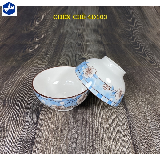 bát chấm trơn - họa tiết 4D hoa trắng nền xanh đẹp - 4D103