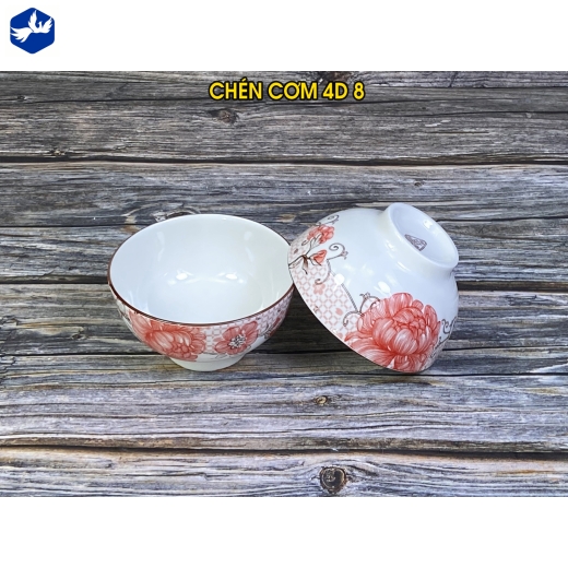 bát cơm - họa tiết 4D bông hoa đỏ đẹp - 4D8