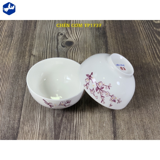 Bát cơm men trắng họa tiết hoa mai cách điệu đẹp - TP1737