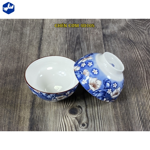 bát cơm - họa tiết 4D hoa xanh đậm đẹp - 4D105