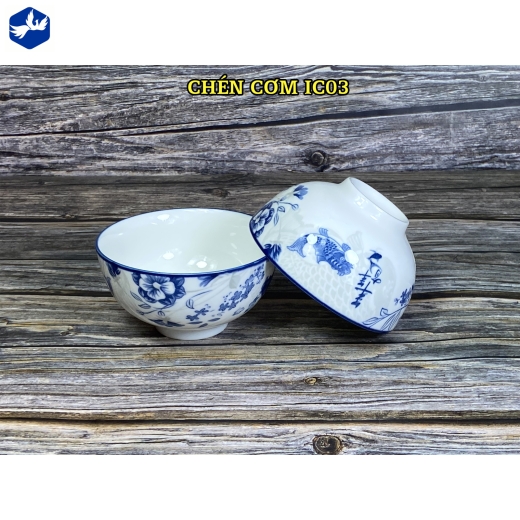 bát cơm - hoa văn cá chép vờn hoa - IC03