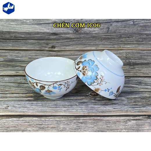 bát cơm - bông hoa xanh cách điệu đẹp - IC06