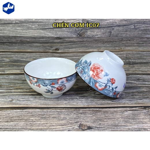 bát cơm - bông hoa đỏ và xanh đẹp - IC07