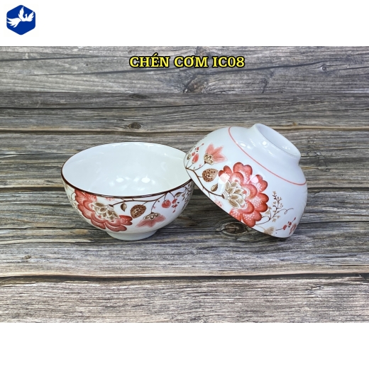 bát cơm - bông hoa đỏ cách điệu đẹp - IC08