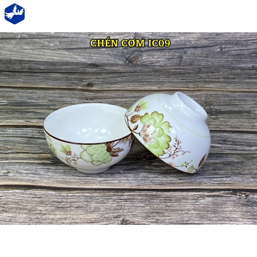 bát cơm - bông hoa xanh lục cách điệu đẹp - IC09