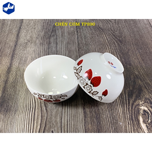 Chén cơm hoa văn quả dâu đỏ cách điệu