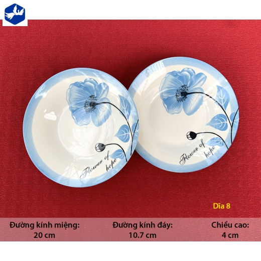 Đĩa Sứ 8 Họa Tiết Xanh Lam Mã IC01