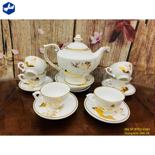 bộ tách trà đèn thần sen kim chỉ vàng / S2