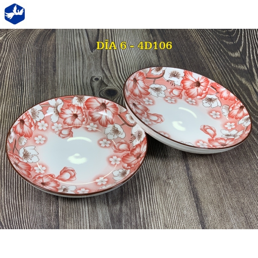 đĩa sứ 6 inch - hoa văn 4D hoa đỏ đẹp - 4D106