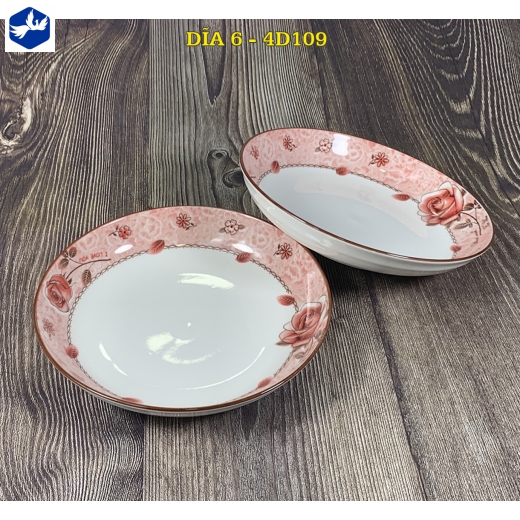 đĩa sứ 6 inch - hoa văn 4D bông hồng đỏ đẹp - 4D109