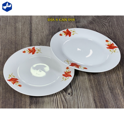 đĩa sứ cạn 6 inch - hoa ly đỏ đẹp - 098