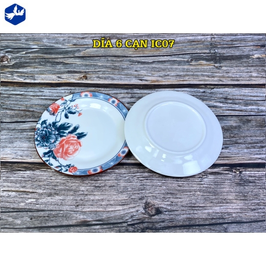 đĩa sứ cạn 6 inch - bông hoa hồng đỏ đẹp - IC07