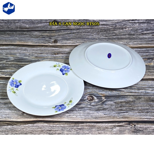 đĩa sứ cạn 6 inch - bông hoa xanh - BTS05