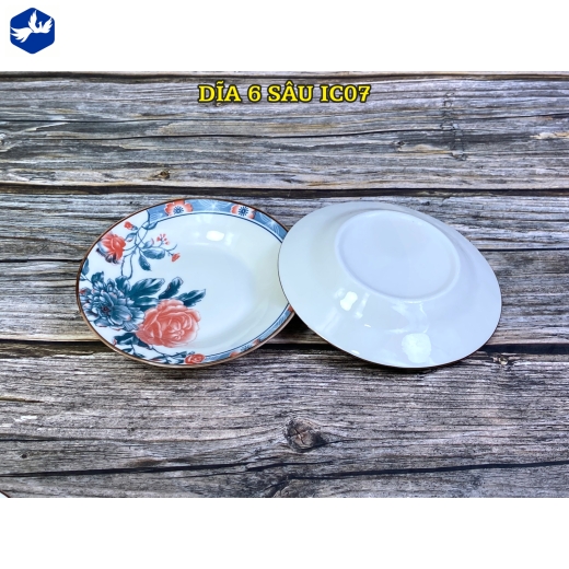 đĩa sứ sâu 6 inch - bông hoa hồng đỏ đẹp - IC07