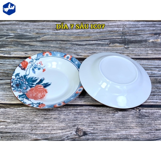 đĩa sứ sâu lòng 7 inch - bông hoa hồng đỏ đẹp - IC07